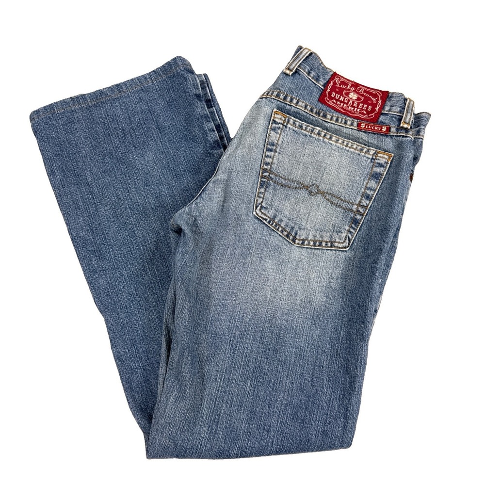 Lucky Jeans Women's 6/28 Blue Denim Bootcut Lowered Peanut Distressed Med Wash